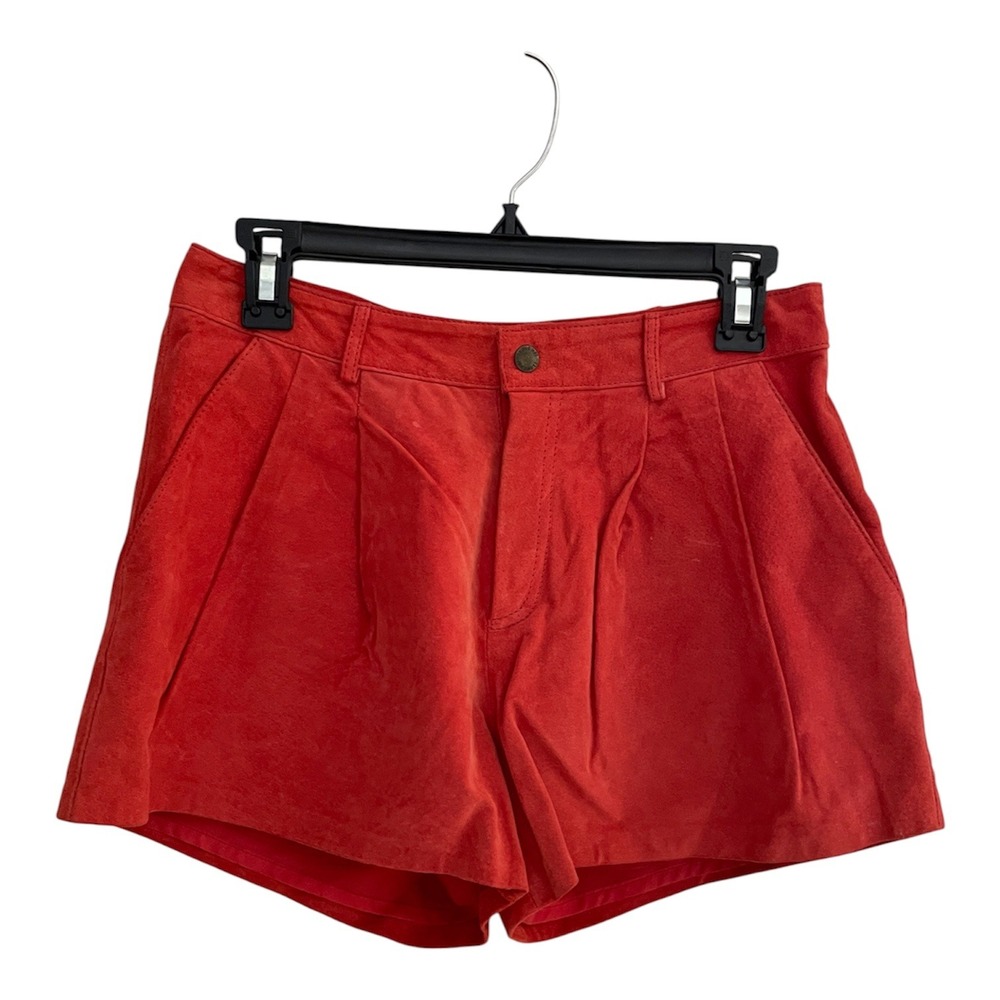 I LOVE H81 Womens Red Genuine Suede Leather Pleated Shorts Size 27 High Waist
